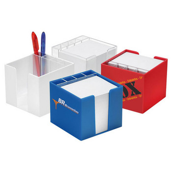 Zettelbox mit Köcher und weißem Papier